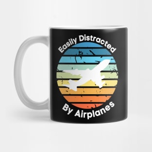 Easily Distracted by Airplanes, Gift for Airplane Lover, Aviation Shirt, Funny Pilot Shirt, Retro Vintage Plane, Aviator Shirt Birthday Gift Mug